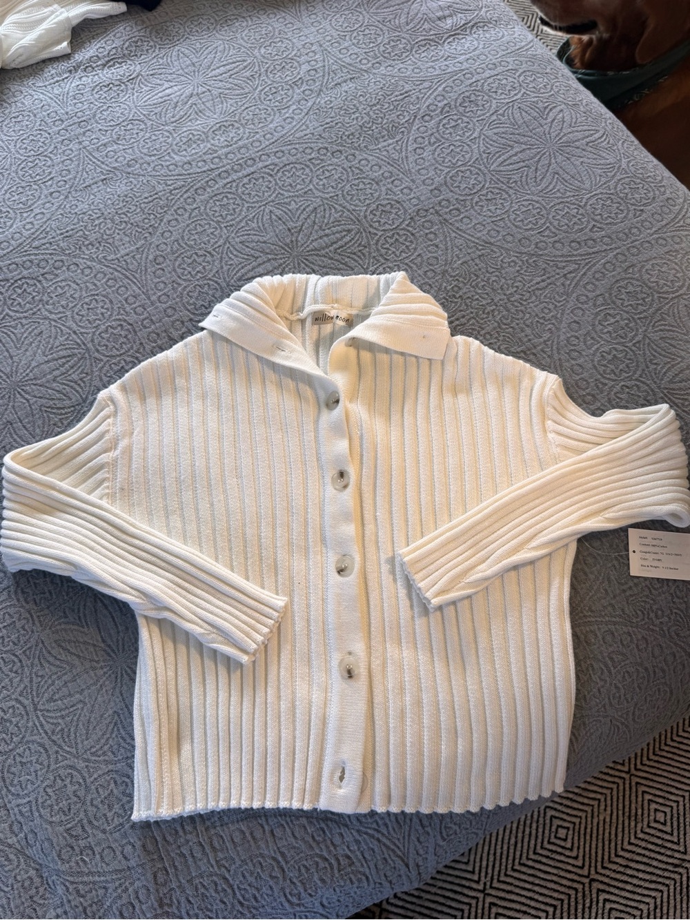 Source Unknown Cream Ribbed Button-Up Cardigan 100% Cotton